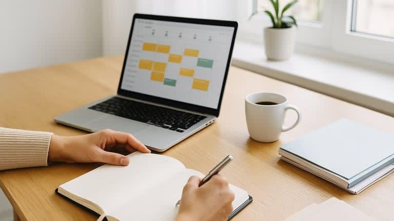 Agenda, notes et planification de la semaine sur un bureau